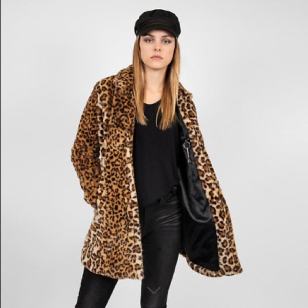 New STRAIGHT TO HELL “Wanda” faux fur leopard coat jacket punk